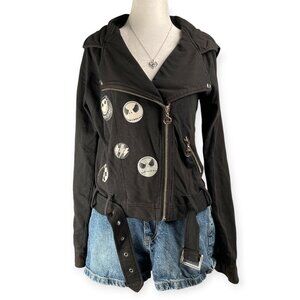Disney Parks Jack Skellington Moto Hoodie Jacket Women’s Large Black Y2K Grunge